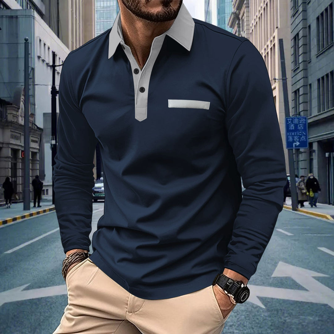 Herren nan Langarm-Polohemd mit kontrastkragen, verdeckter Knopfleiste und dekorativer Brustleiste Shop Nory