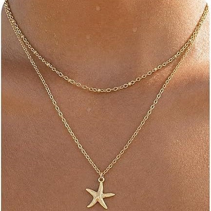 Damen Halskette mit mehrlagigem Design und maritimem Sternanhänger Shop Nory