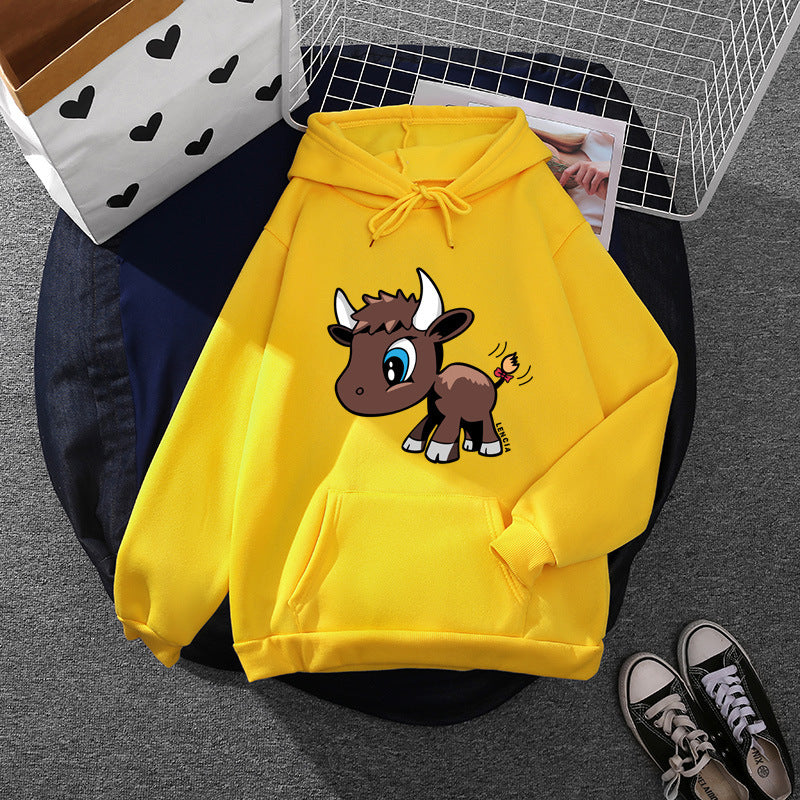 Damen nan Kapuzenpullover mit charmantem Stier-Karikaturprint, Kängurutasche und entspanntem Oversize-Schnitt Shop Nory