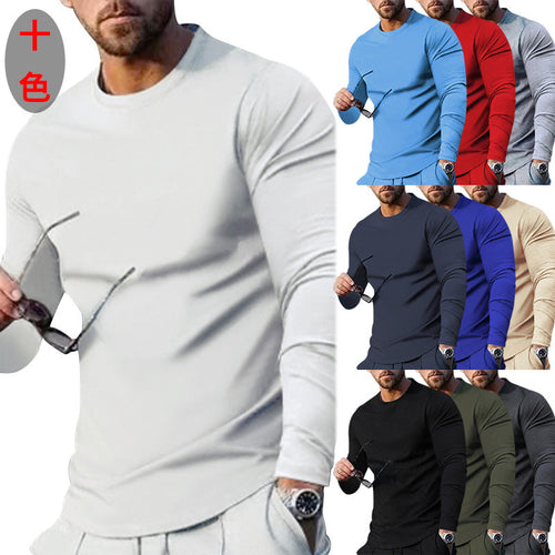 Herren nan schmal geschnittenes Langarmshirt mit Rundhalsausschnitt elastischem Baumwollstretch und verlängertem Saum