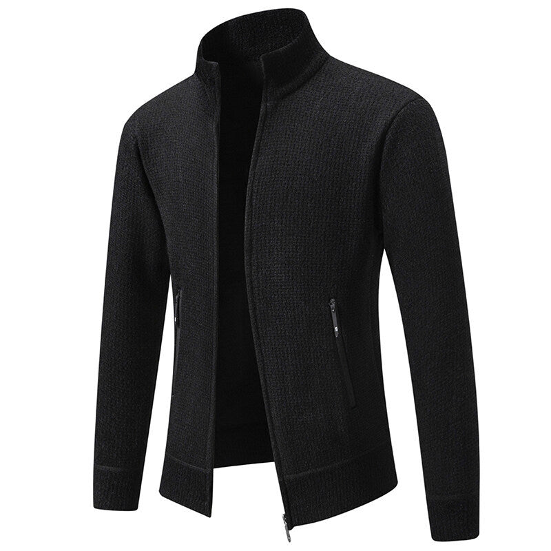 Herren Texturierter Zip-Strickcardigan mit Stehkragen, Waffelstruktur und Reißverschlusstaschen Shop Nory