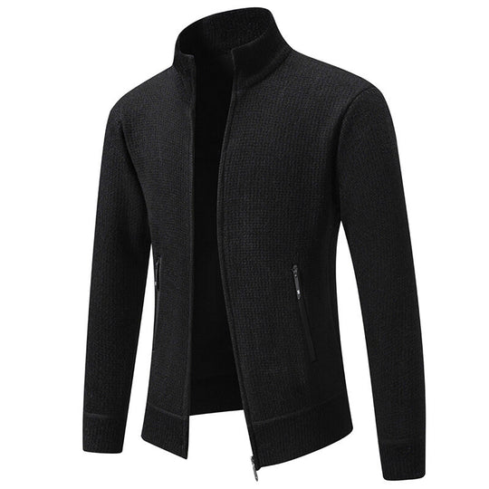 Herren Texturierter Zip-Strickcardigan mit Stehkragen, Waffelstruktur und Reißverschlusstaschen Shop Nory