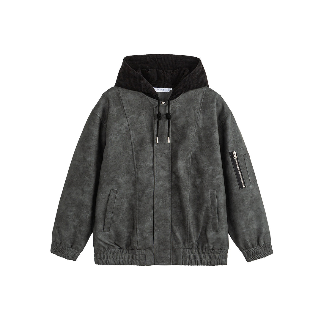 Unisex Boxy-wattierte Kapuzen‑Bomberjacke mit Veloursoptik, Cordkragen und Ärmel‑Zip Shop Nory