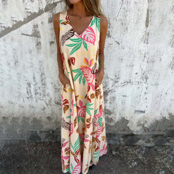 Damen luftiges Maxikleid mit floralem Muster und praktischen Taschen
