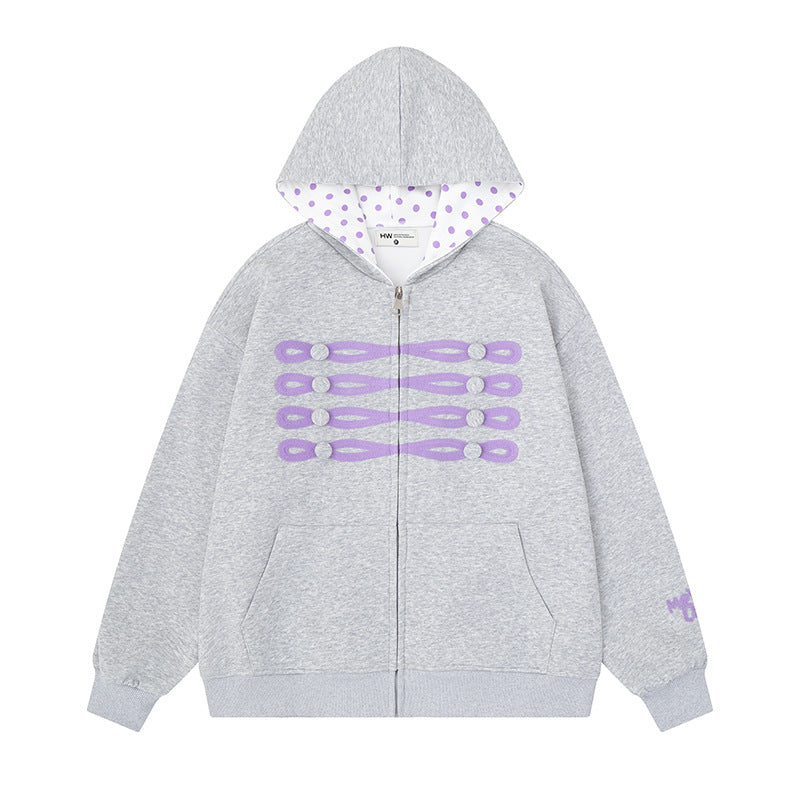 Damen Kapuzen-Sweatjacke im Oversize-Schnitt mit dekorativem Knopf-Print und gepunktetem Kapuzenfutter Shop Nory