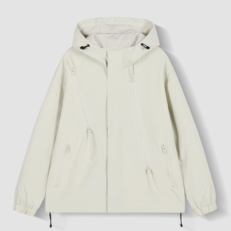 Damen Kurze technische Kapuzenjacke mit asymmetrischen Reißverschlüssen & Kordelzug Shop Nory