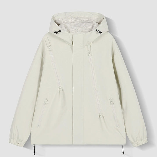 Damen Kurze technische Kapuzenjacke mit asymmetrischen Reißverschlüssen & Kordelzug Shop Nory