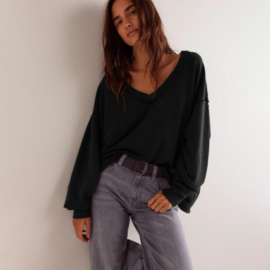 Oversized Sweatshirt Damen mit V-Ausschnitt