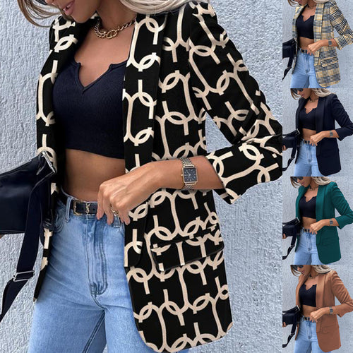Damen Gemusterter Longblazer mit Kettenmuster, taillierter Silhouette und Pattentaschen Shop Nory
