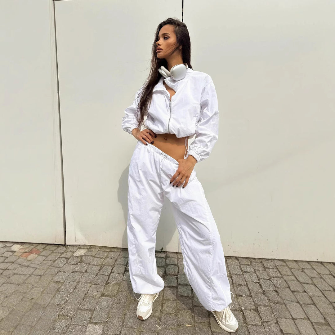 Damen Kurz geschnittene Windbreaker Jacke mit halbem Reißverschluss, Tunnelzug und elastischen Bündchen Shop Nory