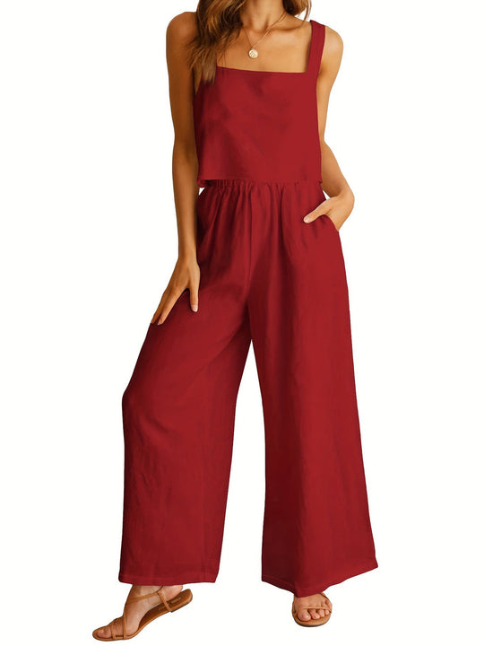 Damen Luftiger Jumpsuit mit weitem Bein und verstellbarem Taillenbund