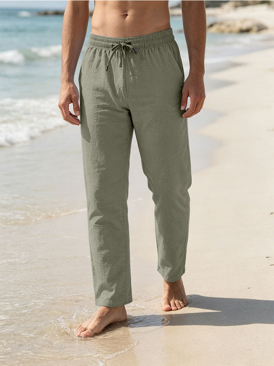 Herren Leichte Leinen-Baumwoll-Hose mit Tunnelzug, elastischem Bund und geradem Schnitt Shop Nory
