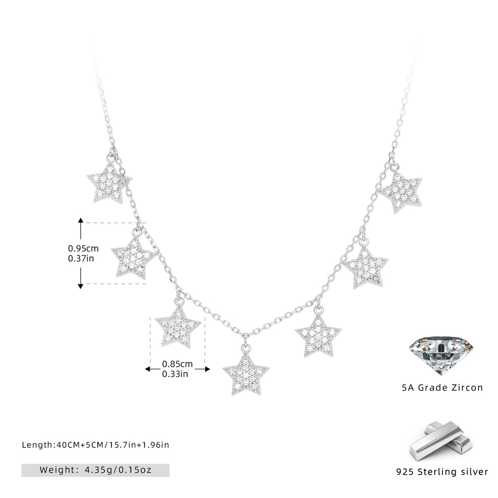 Damen Halskette mit funkelnden Stern-Anhängern aus 925 Sterling Silber Shop Nory