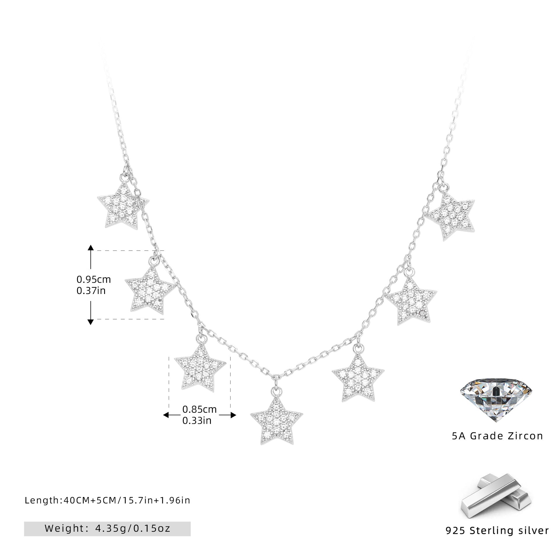 Damen Halskette mit funkelnden Stern-Anhängern aus 925 Sterling Silber Shop Nory