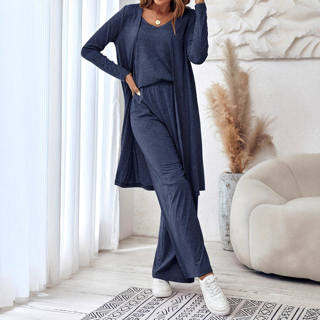 Damen Freizeit-Set mit weichem Langarm-Kimono und bequemen Hosen