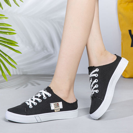 Damen Backless Denim-Slip-On Sneaker mit Schnürdetail und gepolstertem Fußbett Shop Nory