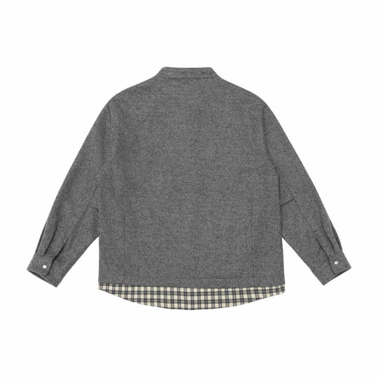 Unisex Kurz geschnittener Wollmix-Blouson mit Stehkragen und kariertem Innenbund Shop Nory