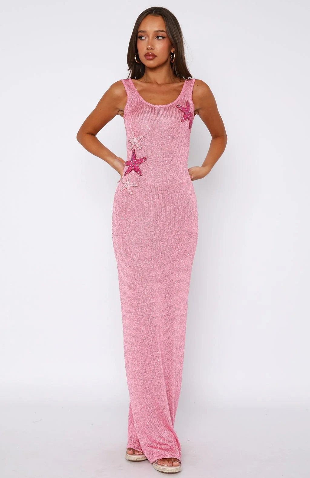 Damen Funkelndes Maxikleid mit Muschel-Applikationen Shopnory