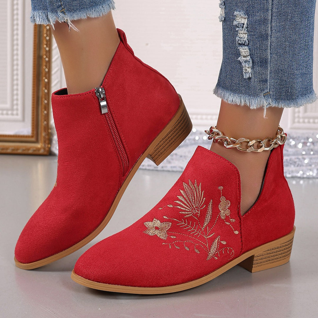 Damen Gestickte Ankle-Boots mit V-Cut und seitlichem Reißverschluss Shop Nory