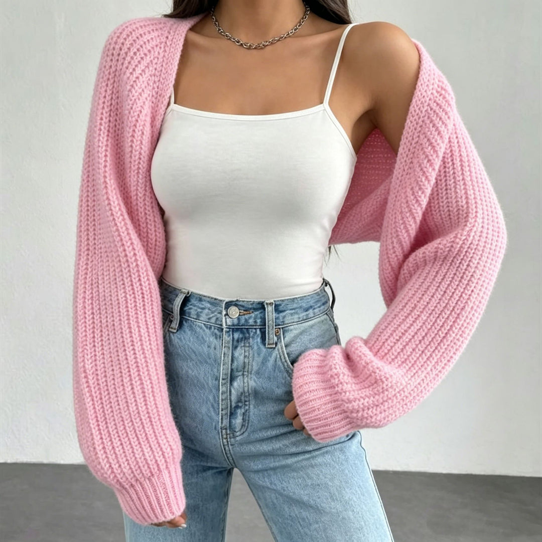 Damen Kurzbolero aus grobem Rippstrick mit Oversized-Ärmeln Shop Nory