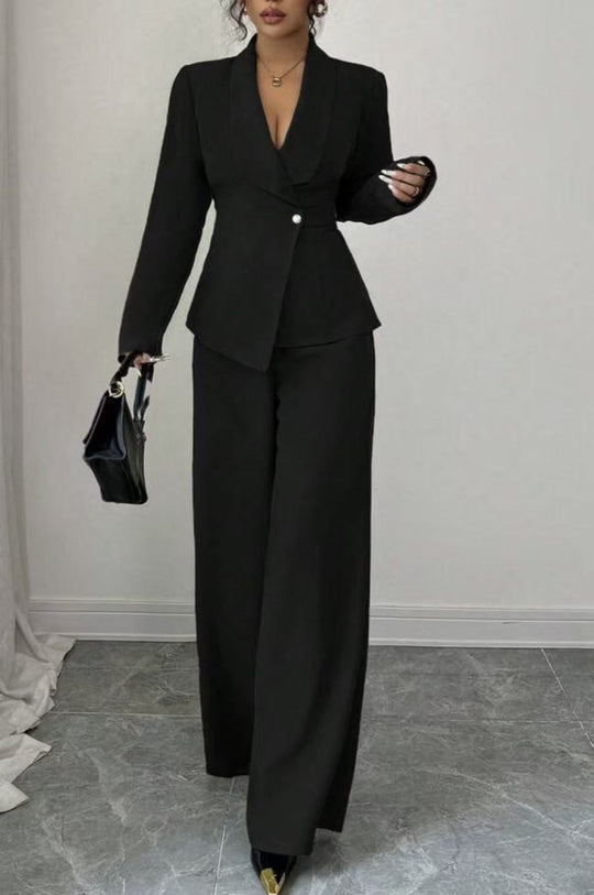 Damen tailliertes Hosenanzug-Set mit asymmetrischem Blazer und weitem Bein Shop Nory