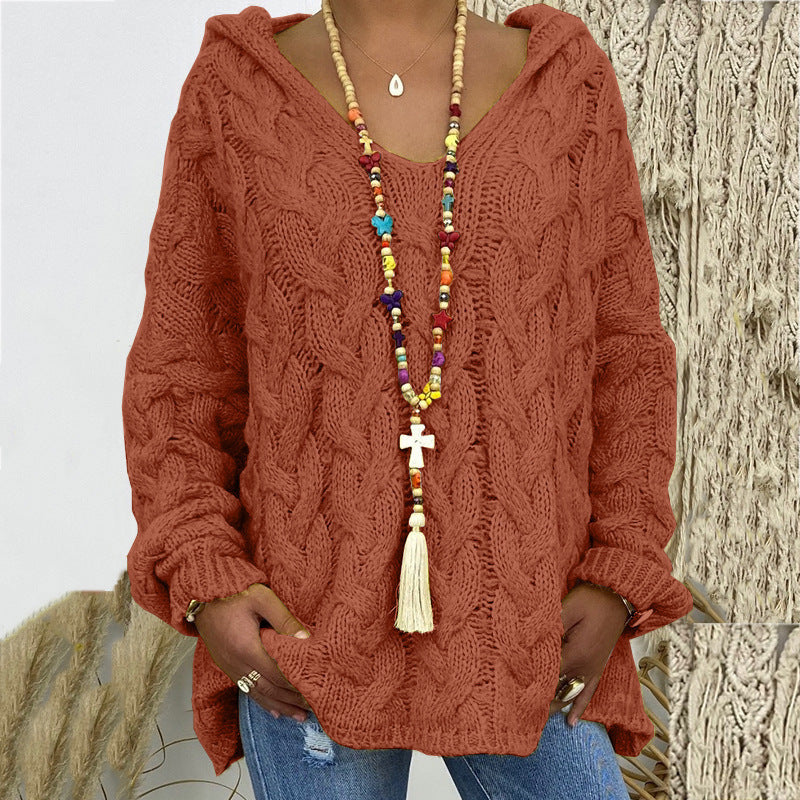 Damen nan grob gestrickter Kapuzenpullover mit Zopfmuster und weitem Oversize-Schnitt Shop Nory