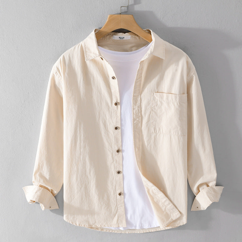 Herren Leichtes Baumwoll-Layering-Overshirt mit Kentkragen, Holzknöpfen und aufgesetzter Brusttasche Shop Nory