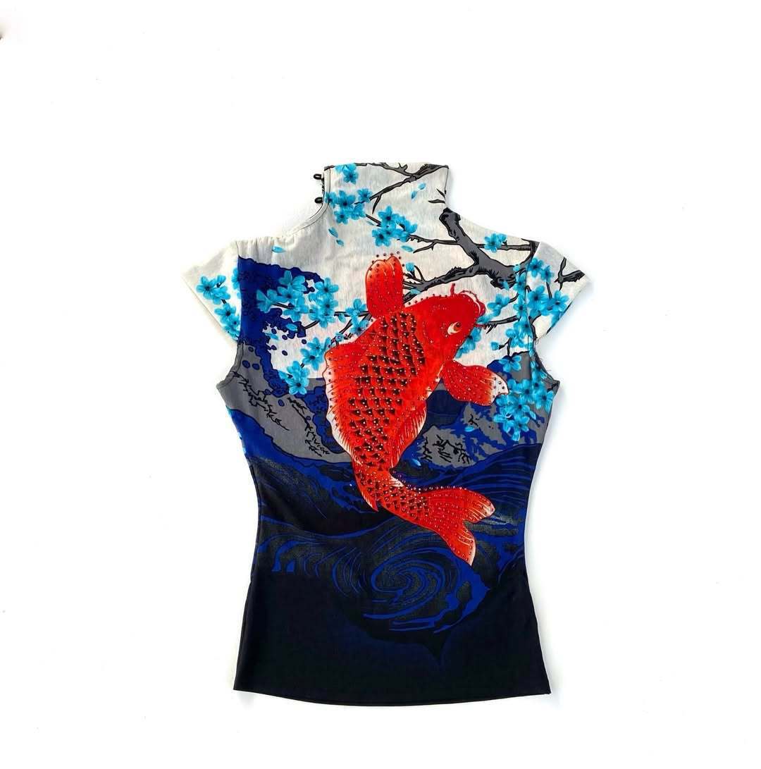 Damen Figurbetontes Oberteil mit einzigartigem Fischmotiv Shopnory