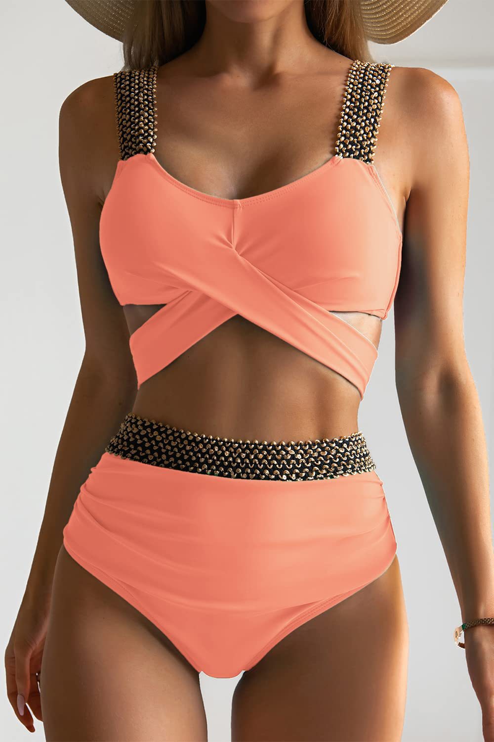 Damen Hochtailliertes Bikini-Set mit stilvollem Wickel-Oberteil