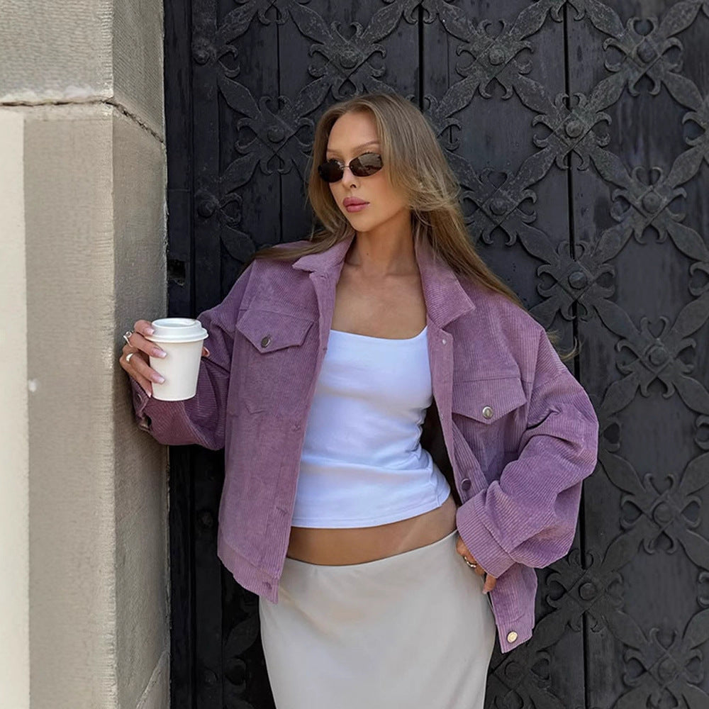 Damen Oversized Cordjacke mit praktischen Taschen und dezentem Streifenmuster