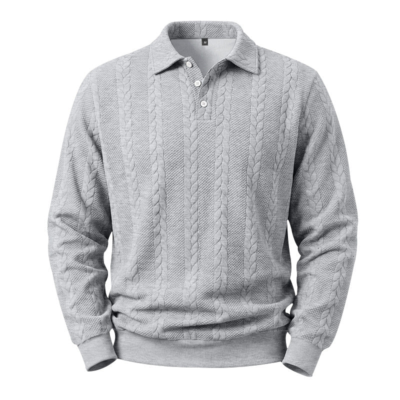 Herren Gestricktes Polo-Sweatshirt mit Zopfstrickmuster und Knopfleiste Shop Nory