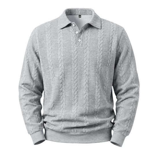 Herren Gestricktes Polo-Sweatshirt mit Zopfstrickmuster und Knopfleiste Shop Nory