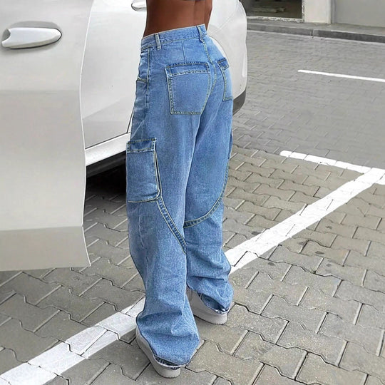 Damen Lässige Baggy-Cargo-Jeans mit verstellbaren Gurtbändern und aufgesetzten Pattentaschen Shop Nory