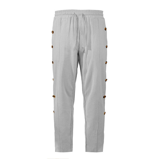 Herren Relaxed-Fit Freizeithose mit seitlichen Zierknopfleisten, elastischem Bund und Kordelzug Shop Nory