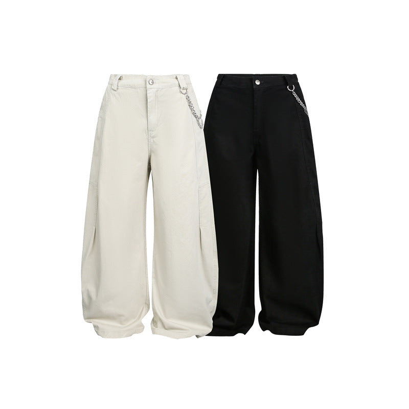 Damen Weite Balloon-Hose mit hoher Taille, Kettendetail und Cargo-Elementen Shop Nory