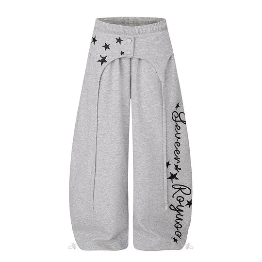 Damen Extraweite Palazzo-Loungehose mit hohem Bund, Druckschrift-Detail und verstellbarem Saum Shop Nory
