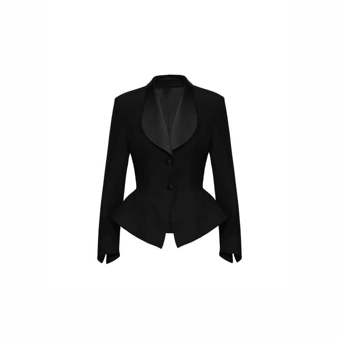 Damen Taillierter Blazer mit Schößchen Satin‑Schalkragen und schlanker Silhouette Shop Nory