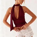 Damen Neckholder-Top mit tiefem Ausschnitt und Raffung Shopnory