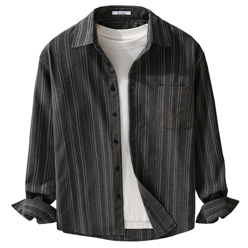 Herren Relaxed-Stripe Hemdjacke aus feinem Baumwoll-Twill mit aufgesetzter Brusttasche Shop Nory