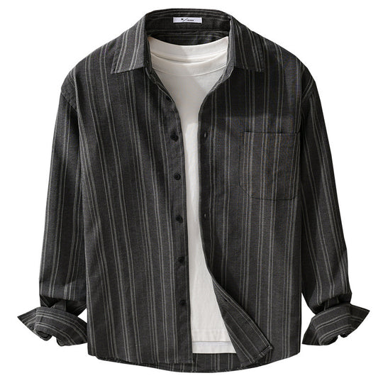 Herren Relaxed-Stripe Hemdjacke aus feinem Baumwoll-Twill mit aufgesetzter Brusttasche Shop Nory