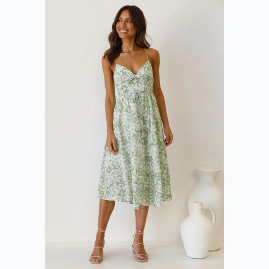 Damen Midikleid mit Floralem Muster und Verstellbaren Spaghettiträgern