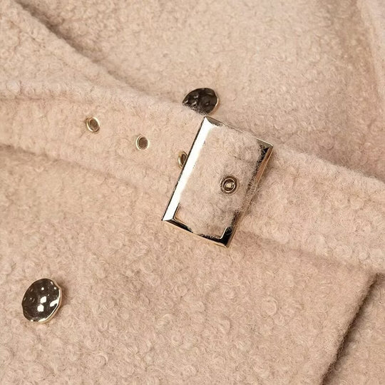 Damen Lang geschnittener Bouclé‑Teddy‑Mantel im Oversize‑Cut mit Doppelknopffront und verstellbaren Ärmelriemen Shop Nory