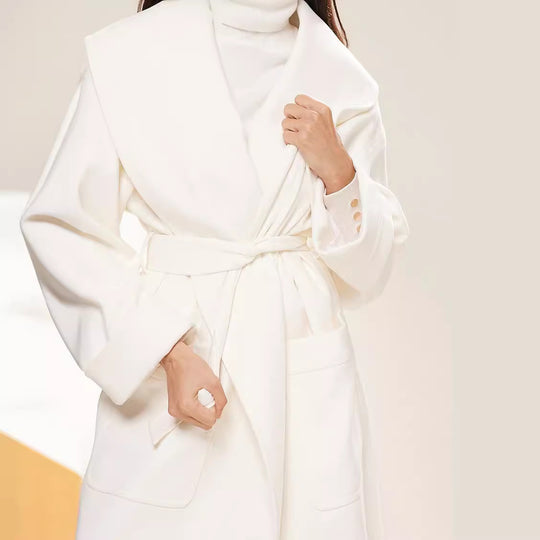Damen Langer Oversize-Wickelmantel mit großzügigem Schalkragen und Bindegürtel Shop Nory