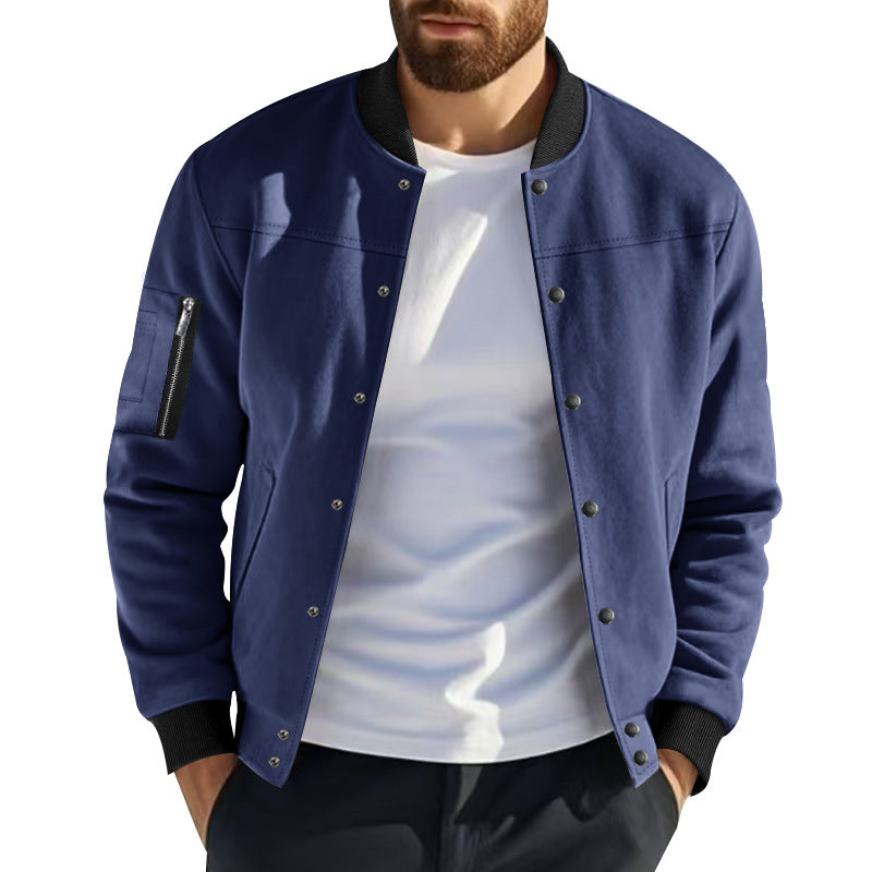 Herren Varsity-Bomberjacke mit Druckknopfverschluss, Ärmeltasche und gerippten Bündchen Shop Nory