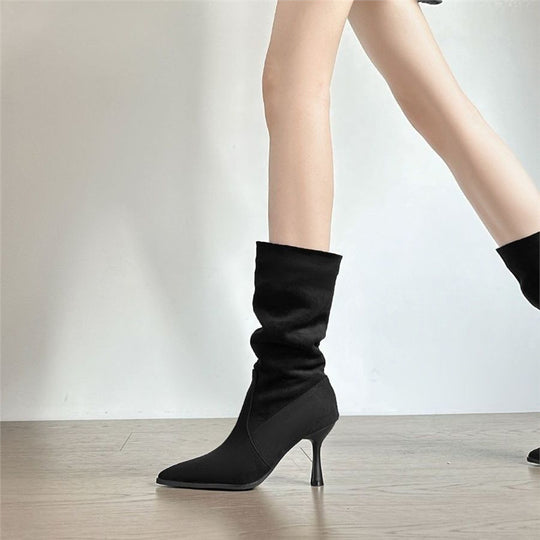 Damen Mid‑Calf Raffung‑Stiefelette mit spitzer Zehenpartie und geformtem Stiletto Shop Nory