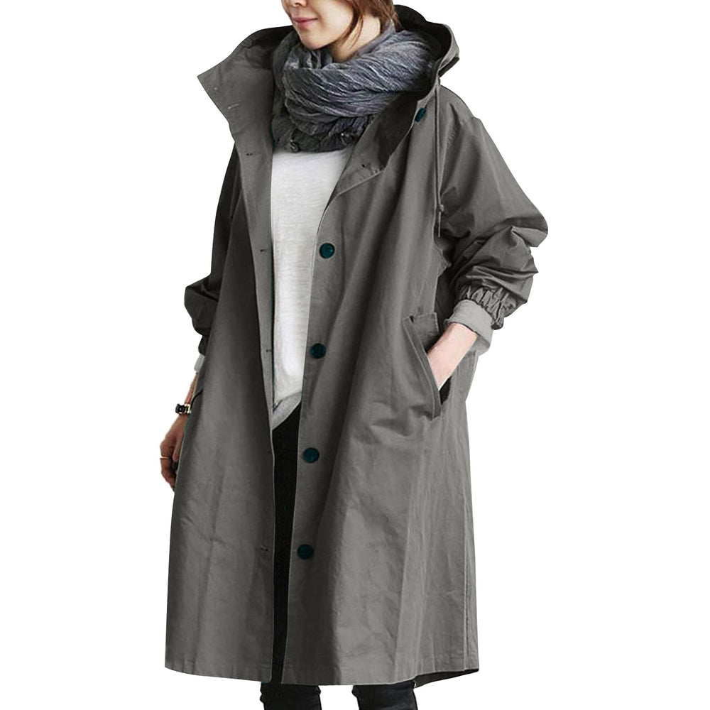 Damen nan leichter oversized Regenmantel mit Kapuze und verdeckter Knopfleiste Shop Nory