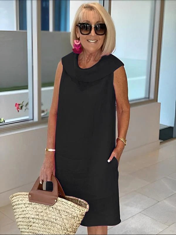 Damen Sommerliches Leinenkleid mit modernem Kragen