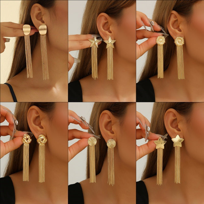 Damen Hängende Ohrringe mit eleganten Quasten und geschwungenem Design Shop Nory