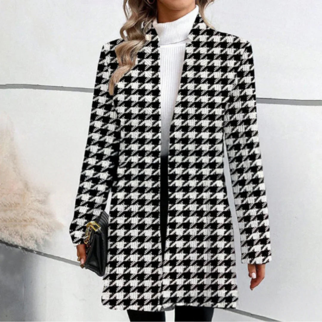 Damen Einreiher Karierter Mantel im Langen Blazer Stil mit Schlanker Silhouette Shop Nory