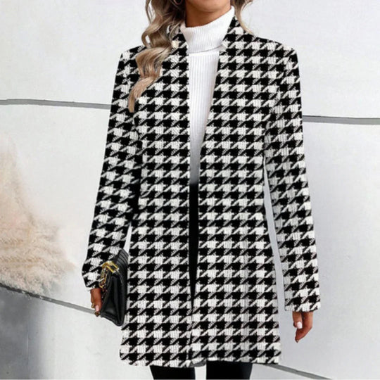Damen Einreiher Karierter Mantel im Langen Blazer Stil mit Schlanker Silhouette Shop Nory